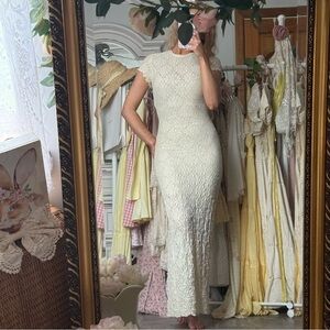 Cream Crochet Flower Maxi Dress
